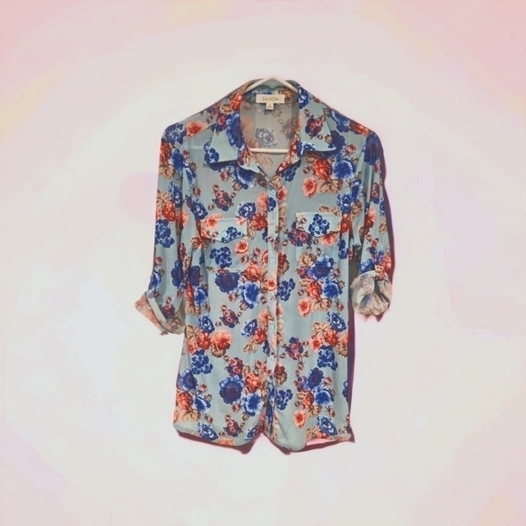 EDEN & OLIVIA jersey knit button down floral campshirt casual top sz S - Picture 1 of 12